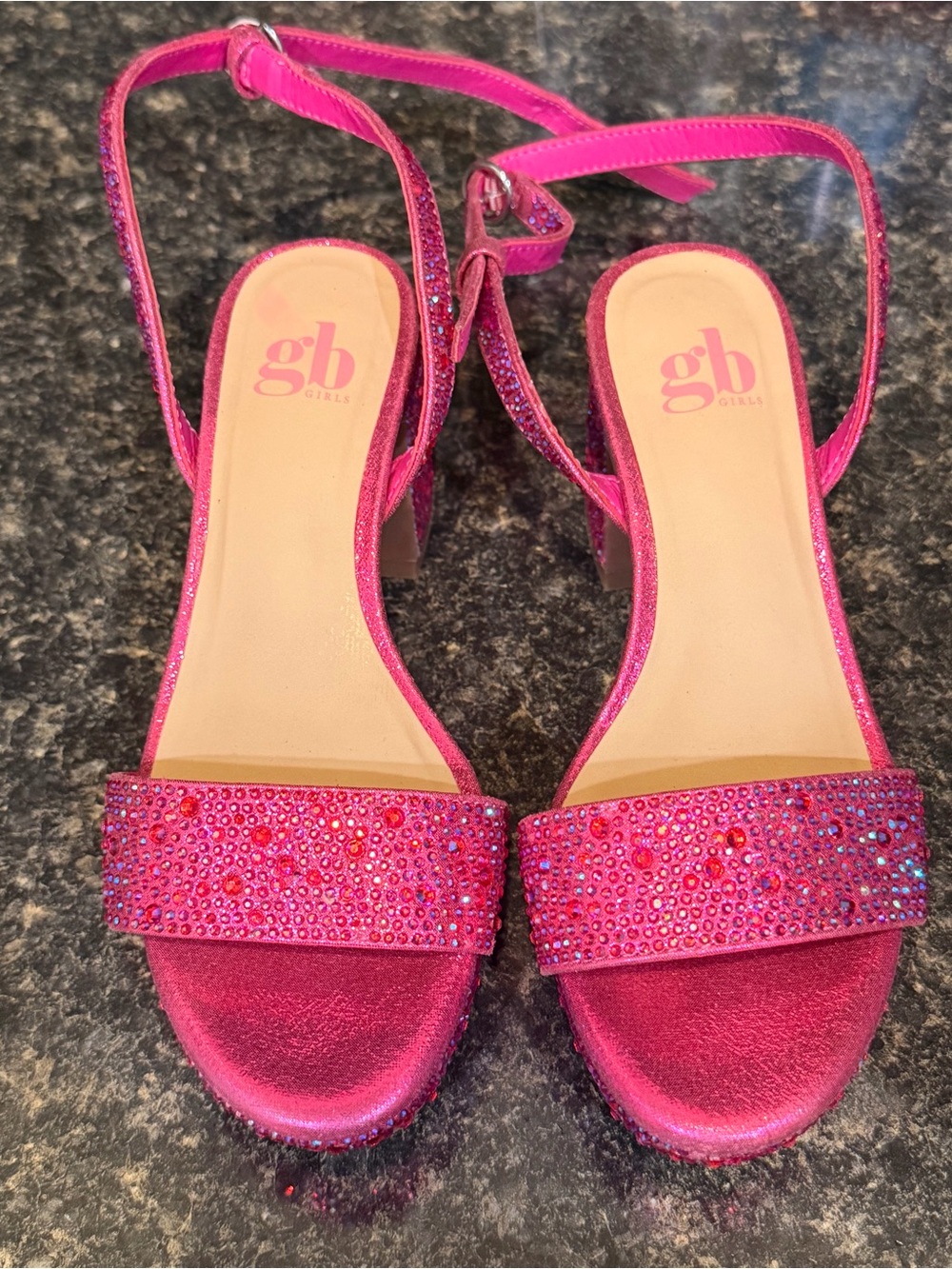 GB girls Hot Pink Rhinestone Ankle Strap Heels